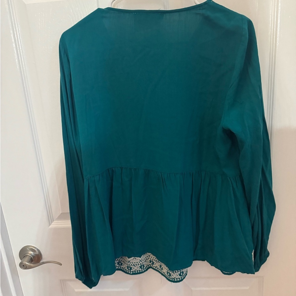 Savanna Jane Teal Floral Embroidered Women's Top - Picture 3 of 6